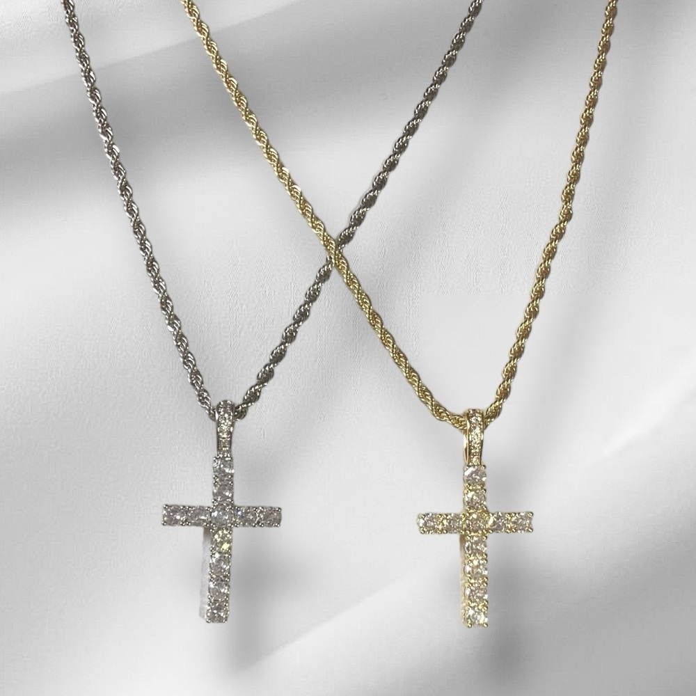 🌸CZ Cross Pendant 14k Overlay 22” Chain
